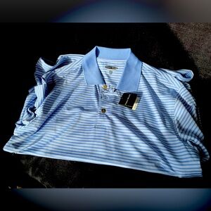 Pebble Beach Shirt Mens Large Blue striped Performance Stretch Golf